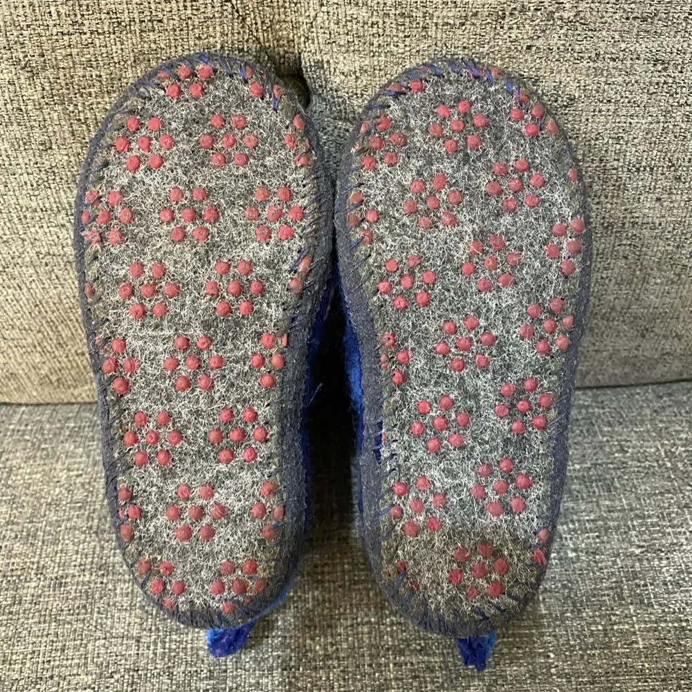 Garnet Hill Boiled Wool Blue Cat Slippers Kids Size 6